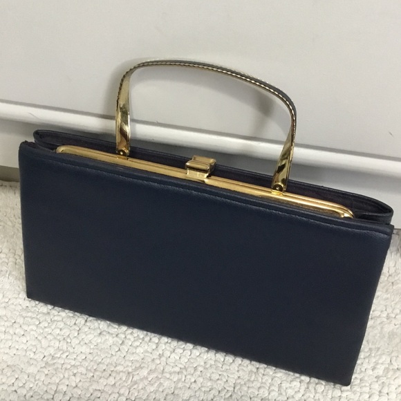 GROSKOPF’S Navy Blue With Gold Trim Handbag Clutch. - Picture 2 of 10